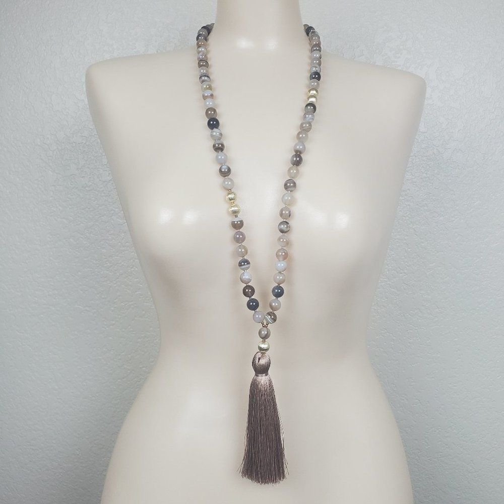 Love's Affect Natural Genuine Gemstone Stone Bead‎ Tassel Handmade USA Necklace